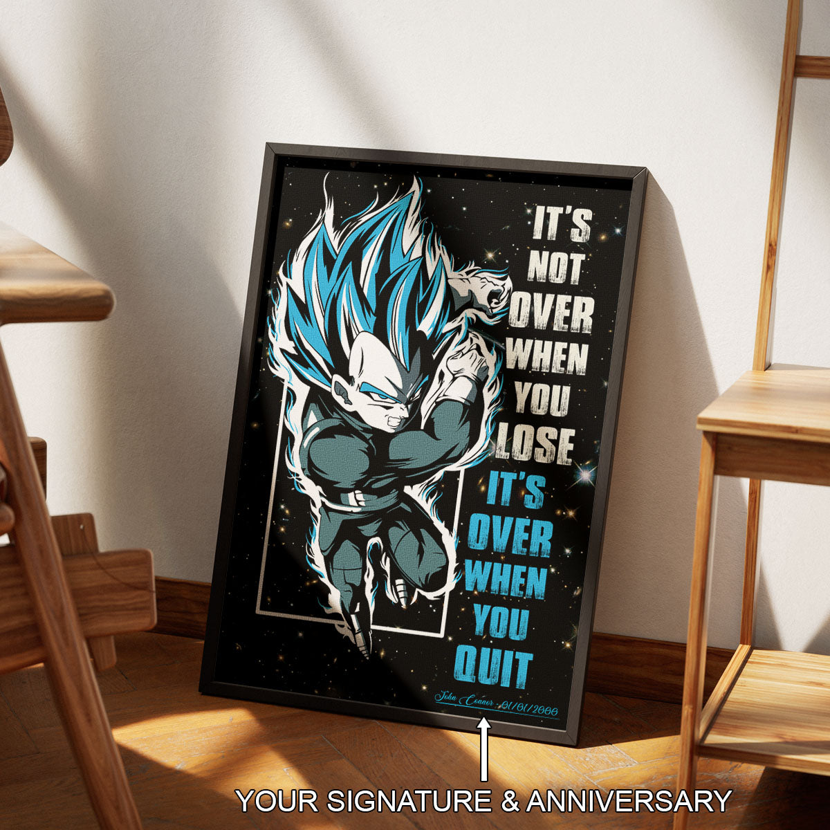Vegeta Dragon Ball Super Motivational Canvas Wall Art - Super Saiyan Blue -  It's Not Over When You Lose - Gamer Boy Room Decor Gift - DR049