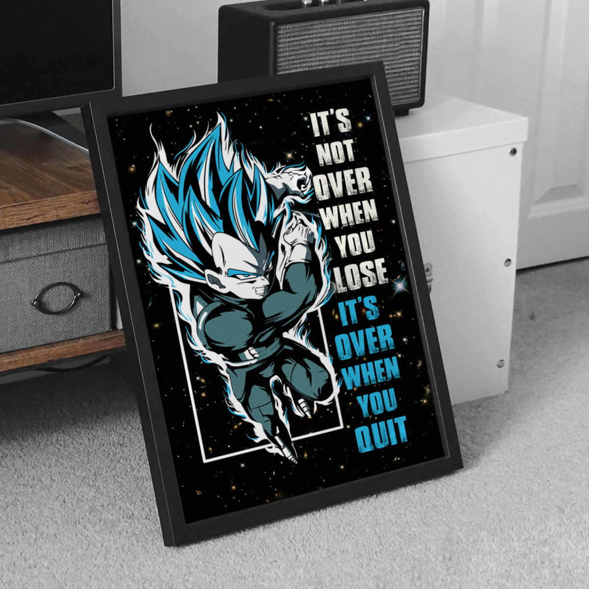 Vegeta Dragon Ball Super Motivational Canvas Wall Art - Super Saiyan Blue -  It's Not Over When You Lose - Gamer Boy Room Decor Gift - DR049