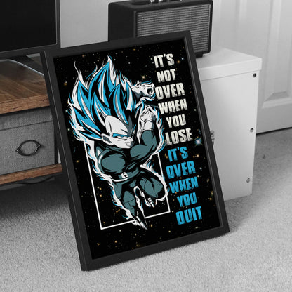 Vegeta Dragon Ball Super Motivational Canvas Wall Art - Super Saiyan Blue -  It's Not Over When You Lose - Gamer Boy Room Decor Gift - DR049