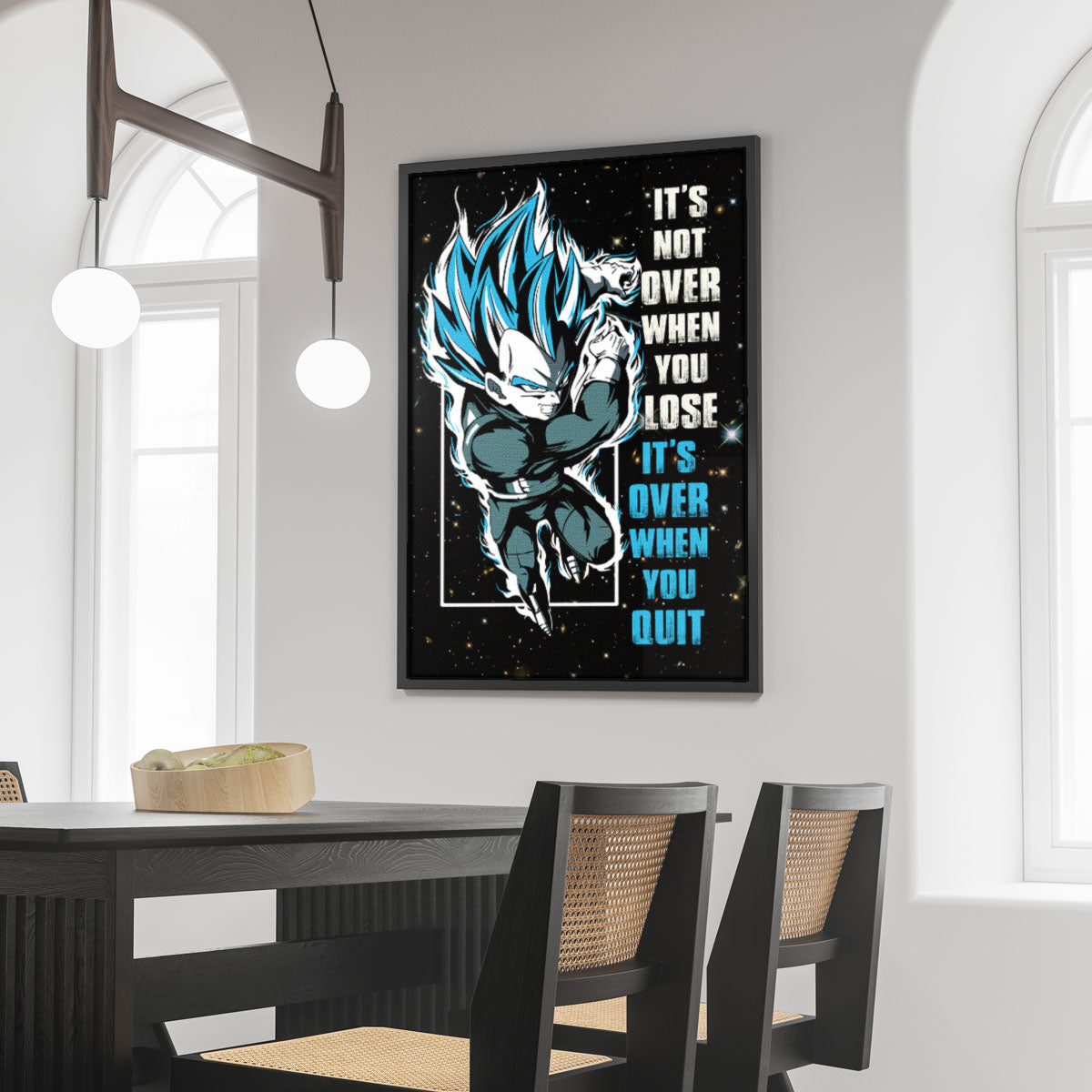 Vegeta Dragon Ball Super Motivational Canvas Wall Art - Super Saiyan Blue -  It's Not Over When You Lose - Gamer Boy Room Decor Gift - DR049
