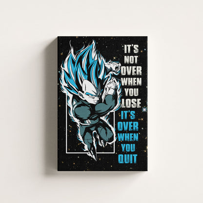 Vegeta Dragon Ball Super Motivational Canvas Wall Art - Super Saiyan Blue -  It's Not Over When You Lose - Gamer Boy Room Decor Gift - DR049