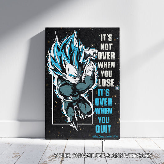Vegeta Dragon Ball Super Motivational Canvas Wall Art - Super Saiyan Blue -  It's Not Over When You Lose - Gamer Boy Room Decor Gift - DR049