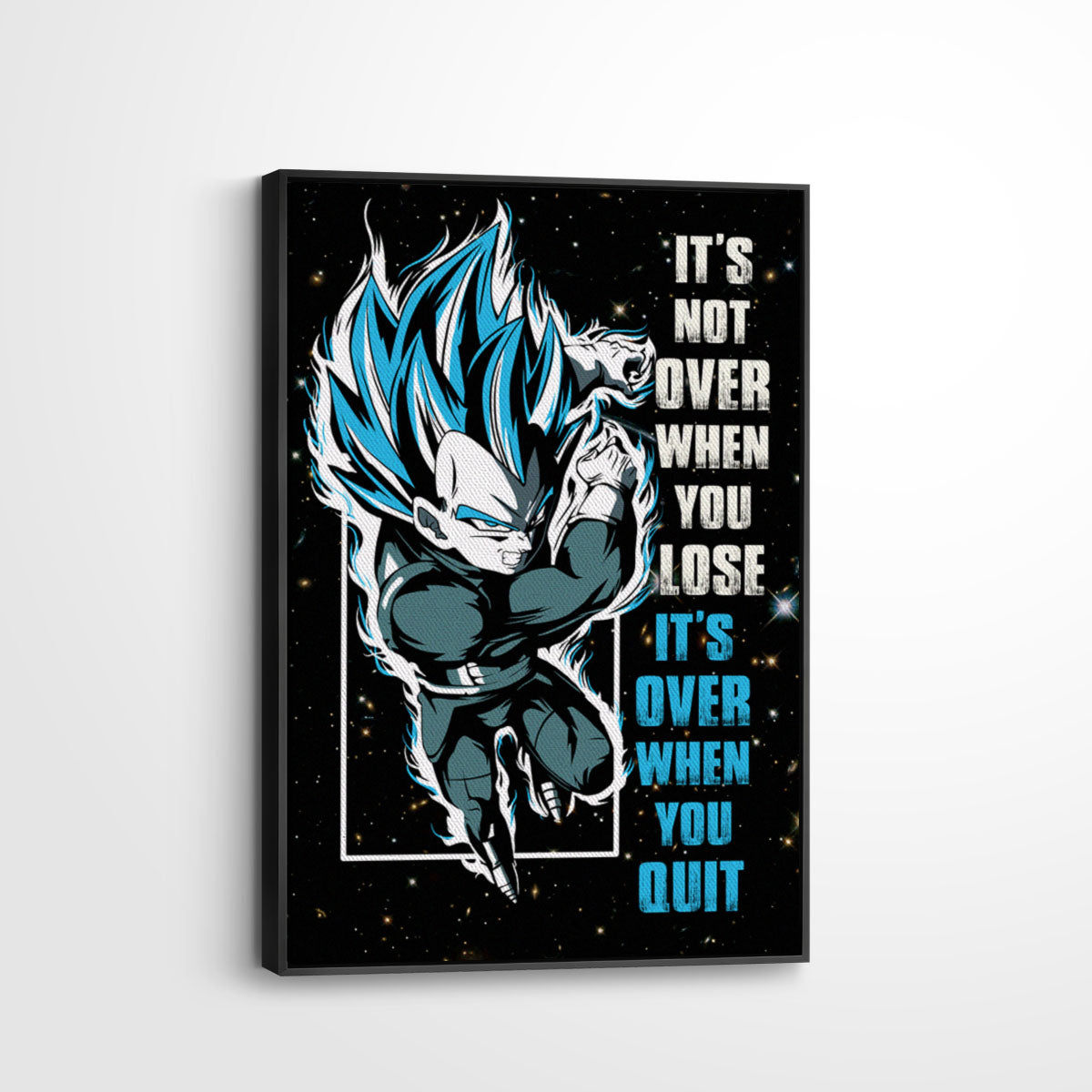 Vegeta Dragon Ball Super Motivational Canvas Wall Art - Super Saiyan Blue -  It's Not Over When You Lose - Gamer Boy Room Decor Gift - DR049