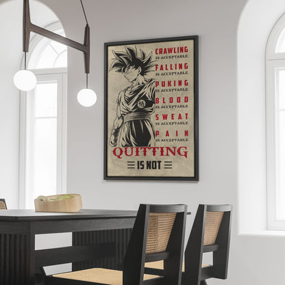 Goku Super Saiyan Canvas Wall Art - Dragon Ball Z Motivational Quote “Quitting Is Not” Print - Ready to Hang Gym Workout Decor - DR055