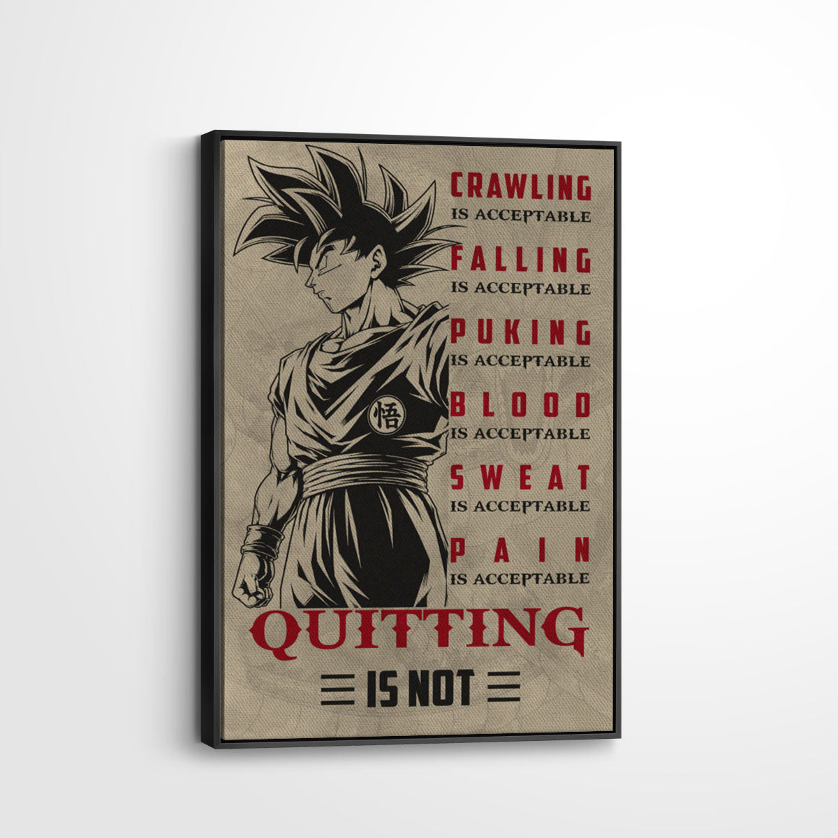 Goku Super Saiyan Canvas Wall Art - Dragon Ball Z Motivational Quote “Quitting Is Not” Print - Ready to Hang Gym Workout Decor - DR055