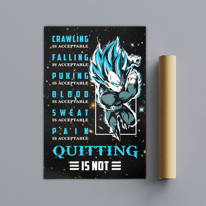 Vegeta Super Saiyan Blue Canvas Wall Art - Dragon Ball Anime Motivational Quote “Quitting Is Not” Print - Ready to Hang Gym Workout Decor - DR056