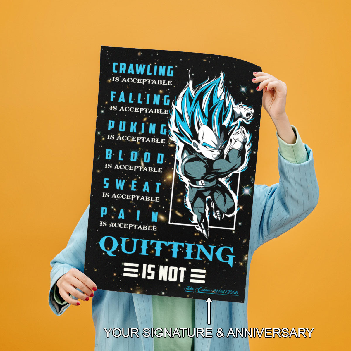 DR080 - Goku Dragon Ball Z Motivational Canvas Wall Art - 7 Virtues of a Warrior & 5 Keys to Health - Anime Poster Room Decor