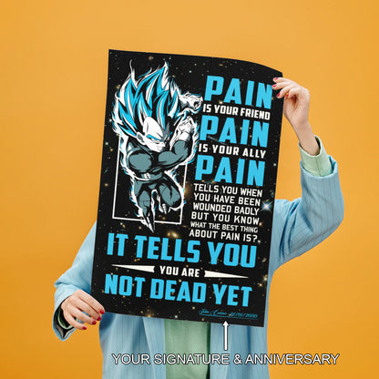 Vegeta Super Saiyan Blue Canvas Wall Art - Dragon Ball Super Motivational "Pain" Print - Ready to Hang Home Office Decor - DR057