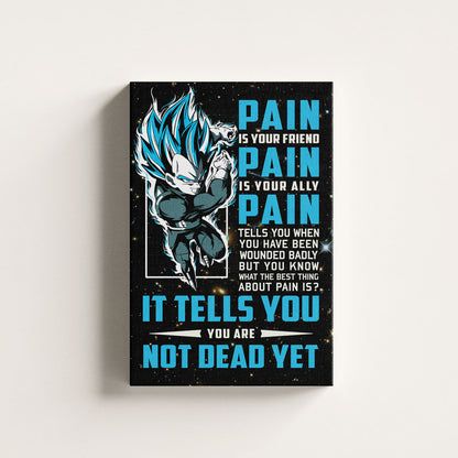 Vegeta Super Saiyan Blue Canvas Wall Art - Dragon Ball Super Motivational "Pain" Print - Ready to Hang Home Office Decor - DR057