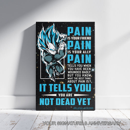 Vegeta Super Saiyan Blue Canvas Wall Art - Dragon Ball Super Motivational "Pain" Print - Ready to Hang Home Office Decor - DR057