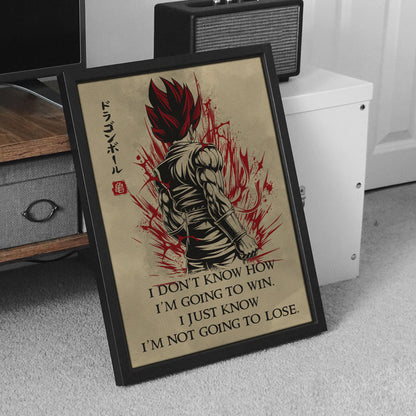 Vegito Super Saiyan God Dragon Ball Canvas Wall Art - DBZ Motivational Quote "I'm Not Going To Lose" - Ready to Hang Home Office Decor - DR058