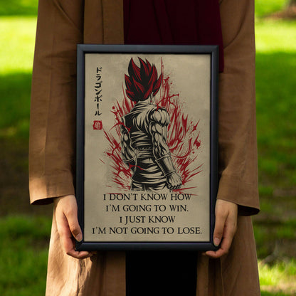 Vegito Super Saiyan God Dragon Ball Canvas Wall Art - DBZ Motivational Quote "I'm Not Going To Lose" - Ready to Hang Home Office Decor - DR058