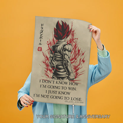 Vegito Super Saiyan God Dragon Ball Canvas Wall Art - DBZ Motivational Quote "I'm Not Going To Lose" - Ready to Hang Home Office Decor - DR058