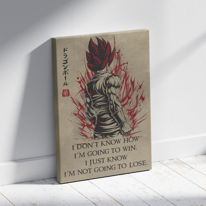 Vegito Super Saiyan God Dragon Ball Canvas Wall Art - DBZ Motivational Quote "I'm Not Going To Lose" - Ready to Hang Home Office Decor - DR058
