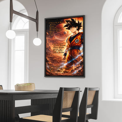 Goku Dragon Ball Z Motivational Canvas Wall Art - 7 Virtues of a Warrior & 5 Keys to Health - Anime Poster Room Decor - DR080