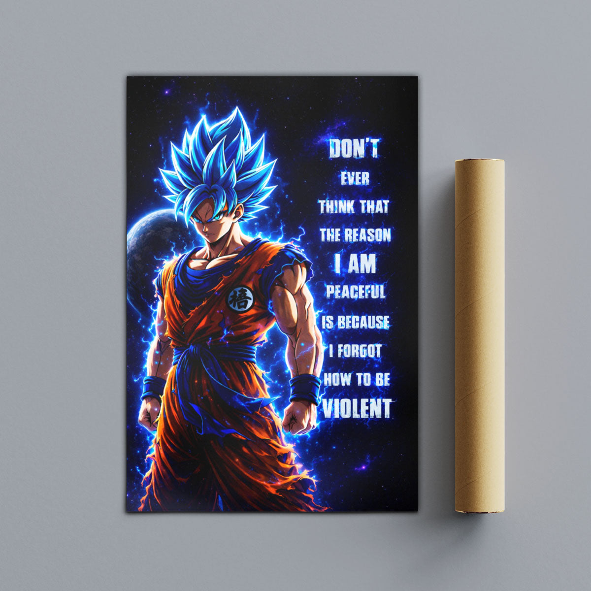 Goku Dragon Ball Super Motivational Canvas Wall Art - I Forgot How to be Violent - Super Saiyan Blue Poster Room Decor - DR082