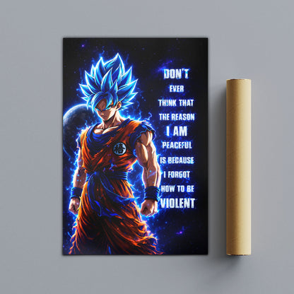 Goku Dragon Ball Super Motivational Canvas Wall Art - I Forgot How to be Violent - Super Saiyan Blue Poster Room Decor - DR082