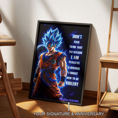 Goku Dragon Ball Super Motivational Canvas Wall Art - I Forgot How to be Violent - Super Saiyan Blue Poster Room Decor - DR082