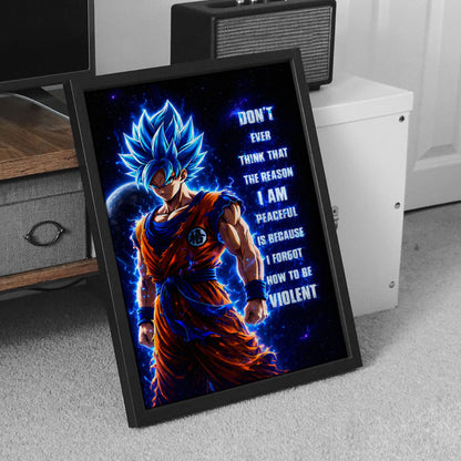 Goku Dragon Ball Super Motivational Canvas Wall Art - I Forgot How to be Violent - Super Saiyan Blue Poster Room Decor - DR082