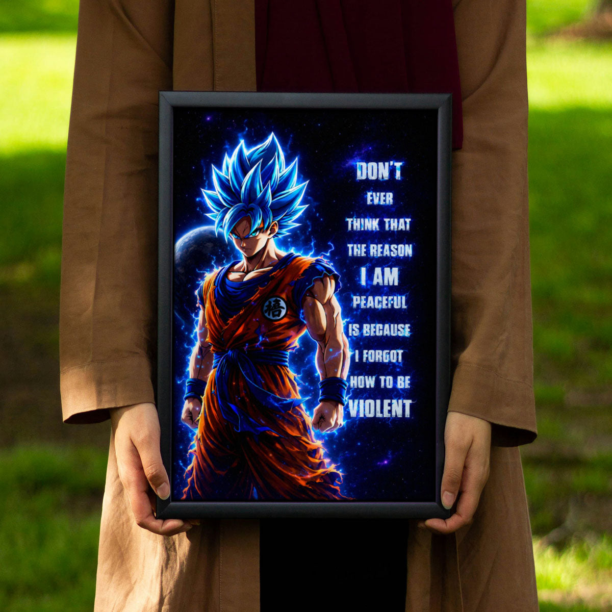 Goku Dragon Ball Super Motivational Canvas Wall Art - I Forgot How to be Violent - Super Saiyan Blue Poster Room Decor - DR082