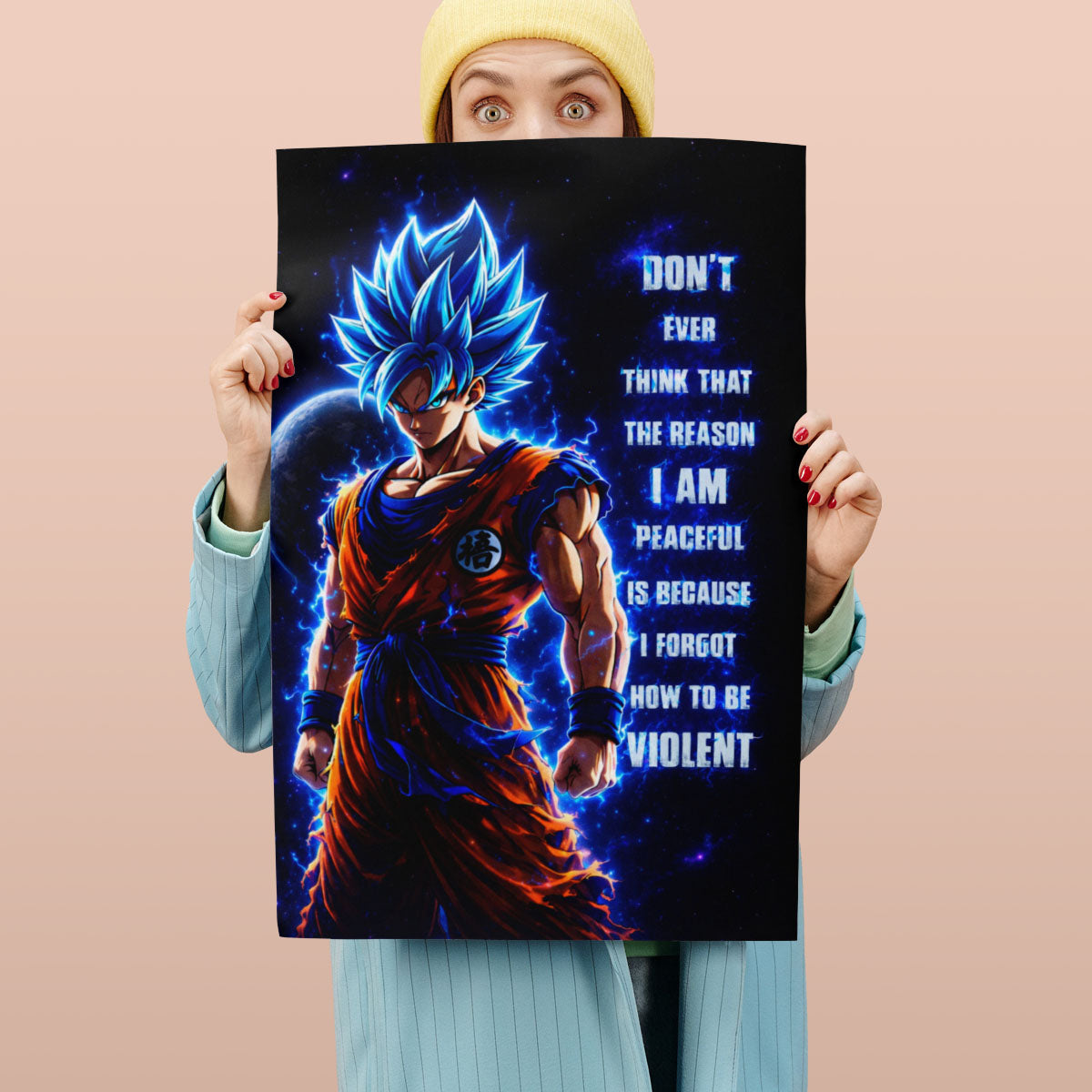 Goku Dragon Ball Super Motivational Canvas Wall Art - I Forgot How to be Violent - Super Saiyan Blue Poster Room Decor - DR082