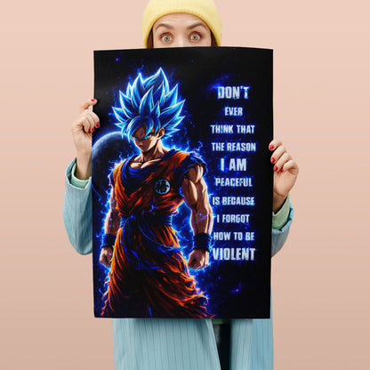 Goku Dragon Ball Super Motivational Canvas Wall Art - I Forgot How to be Violent - Super Saiyan Blue Poster Room Decor - DR082