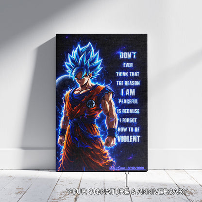Goku Dragon Ball Super Motivational Canvas Wall Art - I Forgot How to be Violent - Super Saiyan Blue Poster Room Decor - DR082