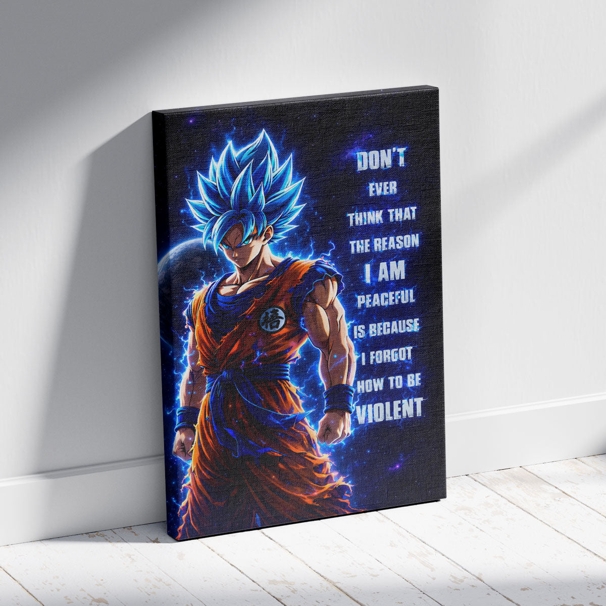 Goku Dragon Ball Super Motivational Canvas Wall Art - I Forgot How to be Violent - Super Saiyan Blue Poster Room Decor - DR082