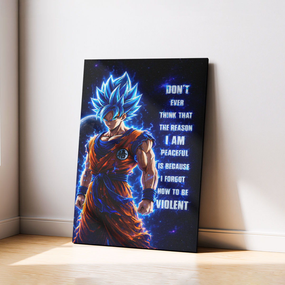 Goku Dragon Ball Super Motivational Canvas Wall Art - I Forgot How to be Violent - Super Saiyan Blue Poster Room Decor - DR082