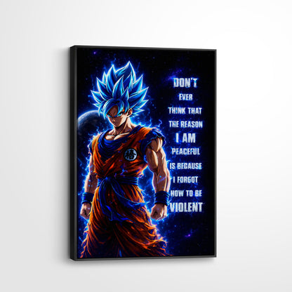 Goku Dragon Ball Super Motivational Canvas Wall Art - I Forgot How to be Violent - Super Saiyan Blue Poster Room Decor - DR082