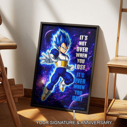 Vegeta Dragon Ball Super Motivational Canvas Wall Art - Super Saiyan Blue -  It's Not Over When You Lose - Gamer Boy Room Decor Gift - DR083