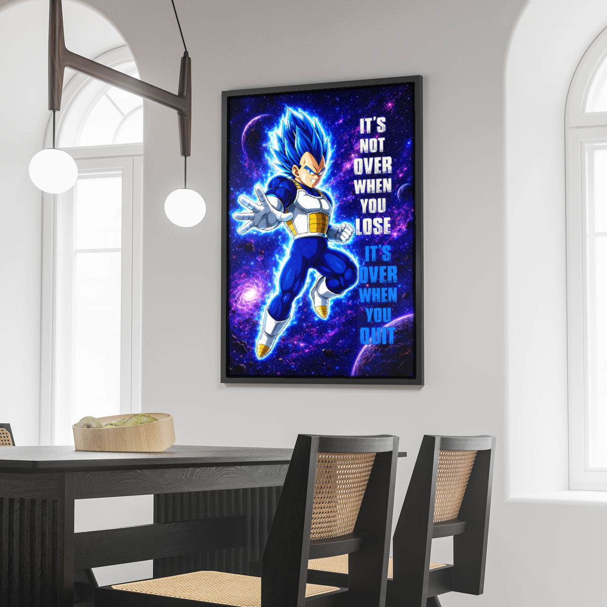 Vegeta Dragon Ball Super Motivational Canvas Wall Art - Super Saiyan Blue -  It's Not Over When You Lose - Gamer Boy Room Decor Gift - DR083