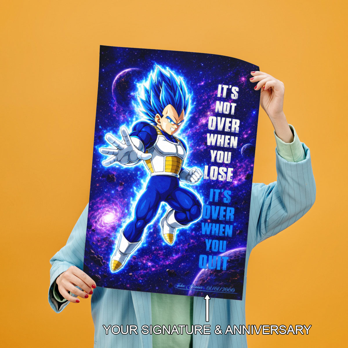 Vegeta Dragon Ball Super Motivational Canvas Wall Art - Super Saiyan Blue -  It's Not Over When You Lose - Gamer Boy Room Decor Gift - DR083