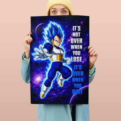 Vegeta Dragon Ball Super Motivational Canvas Wall Art - Super Saiyan Blue -  It's Not Over When You Lose - Gamer Boy Room Decor Gift - DR083
