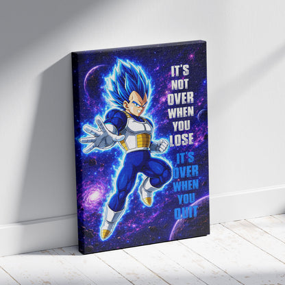 Vegeta Dragon Ball Super Motivational Canvas Wall Art - Super Saiyan Blue -  It's Not Over When You Lose - Gamer Boy Room Decor Gift - DR083