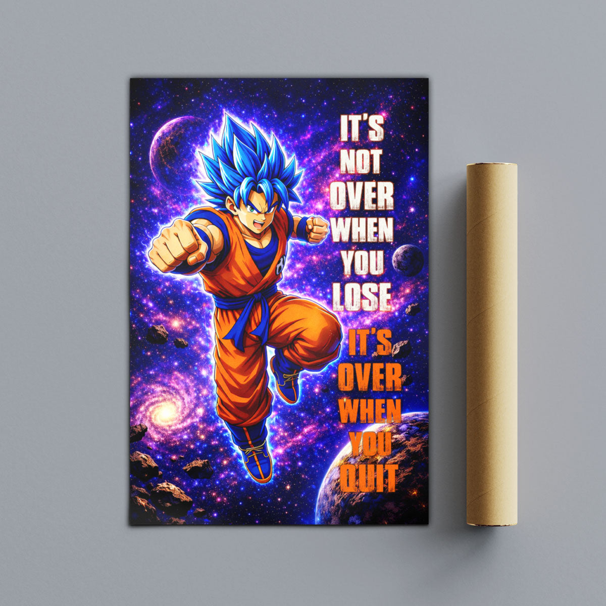 Goku Dragon Ball Super Motivational Canvas Wall Art - Super Saiyan Blue -  It's Not Over When You Lose - Gamer Boy Room Decor Gift - DR084