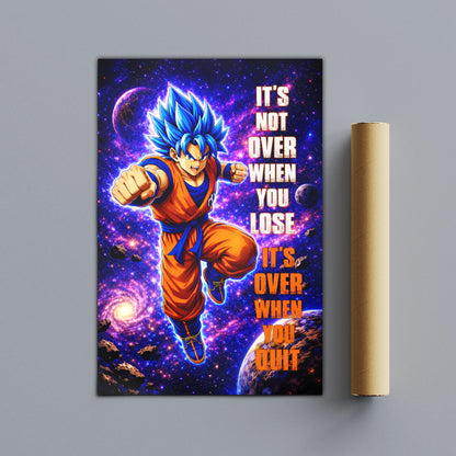 Goku Dragon Ball Super Motivational Canvas Wall Art - Super Saiyan Blue -  It's Not Over When You Lose - Gamer Boy Room Decor Gift - DR084