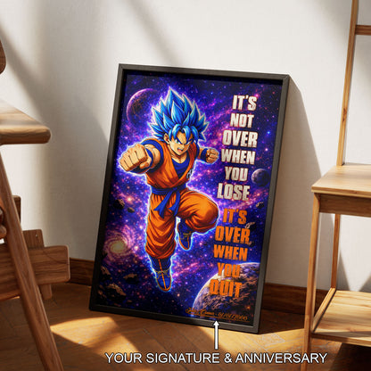 Goku Dragon Ball Super Motivational Canvas Wall Art - Super Saiyan Blue -  It's Not Over When You Lose - Gamer Boy Room Decor Gift - DR084