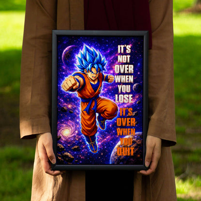 Goku Dragon Ball Super Motivational Canvas Wall Art - Super Saiyan Blue -  It's Not Over When You Lose - Gamer Boy Room Decor Gift - DR084