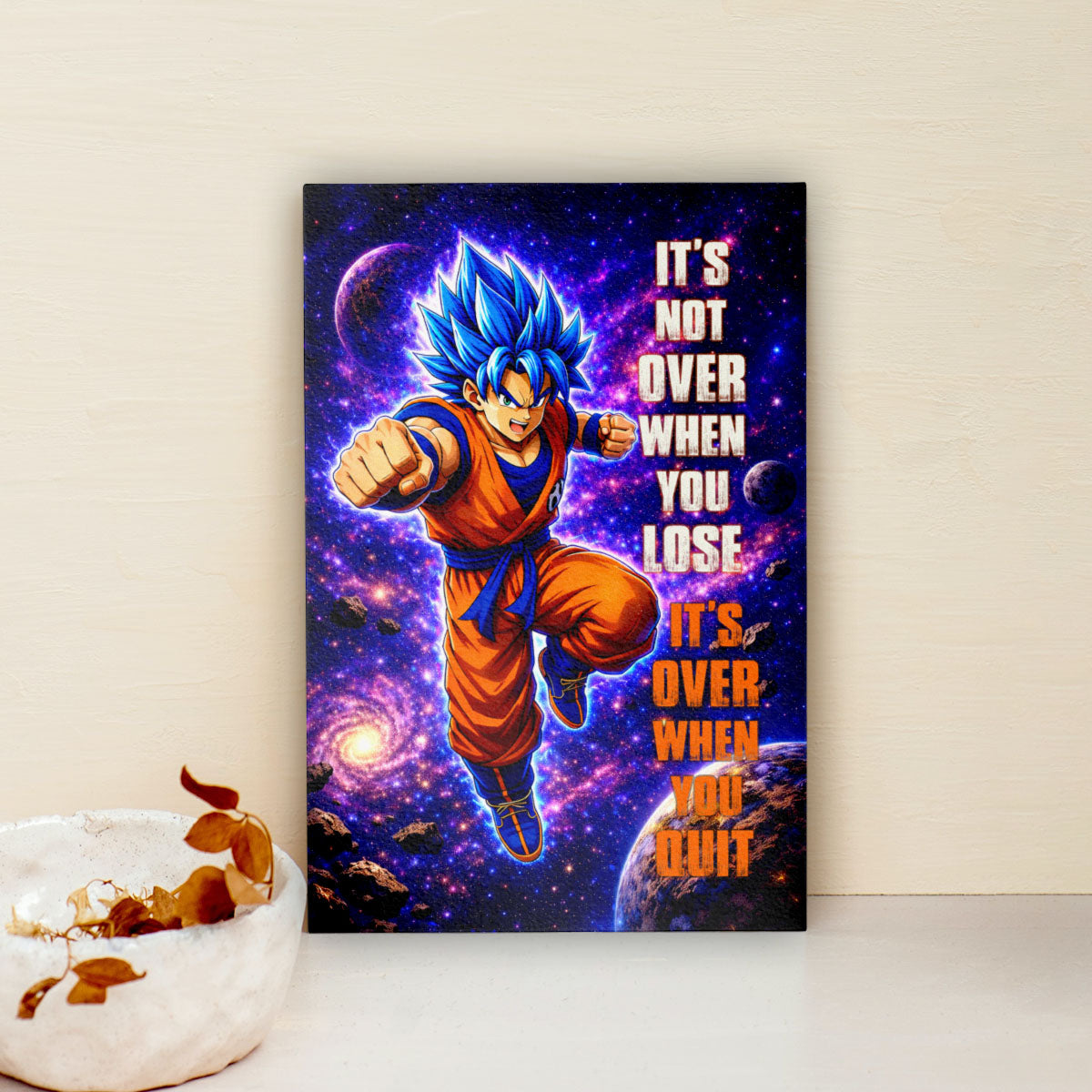Goku Dragon Ball Super Motivational Canvas Wall Art - Super Saiyan Blue -  It's Not Over When You Lose - Gamer Boy Room Decor Gift - DR084