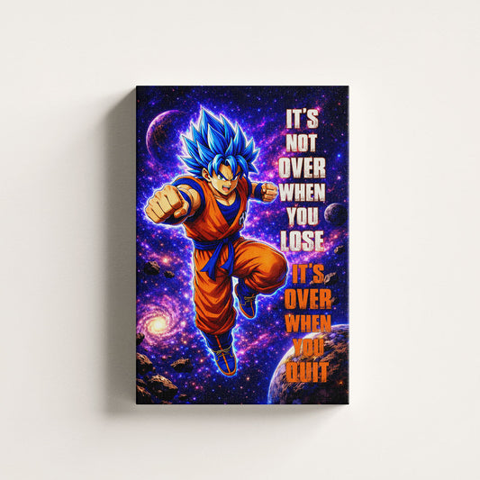 Goku Dragon Ball Super Motivational Canvas Wall Art - Super Saiyan Blue -  It's Not Over When You Lose - Gamer Boy Room Decor Gift - DR084