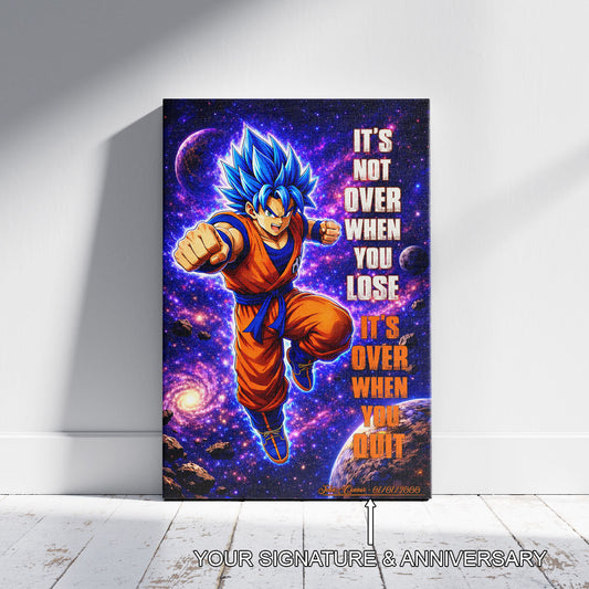Goku Dragon Ball Super Motivational Canvas Wall Art - Super Saiyan Blue -  It's Not Over When You Lose - Gamer Boy Room Decor Gift - DR084
