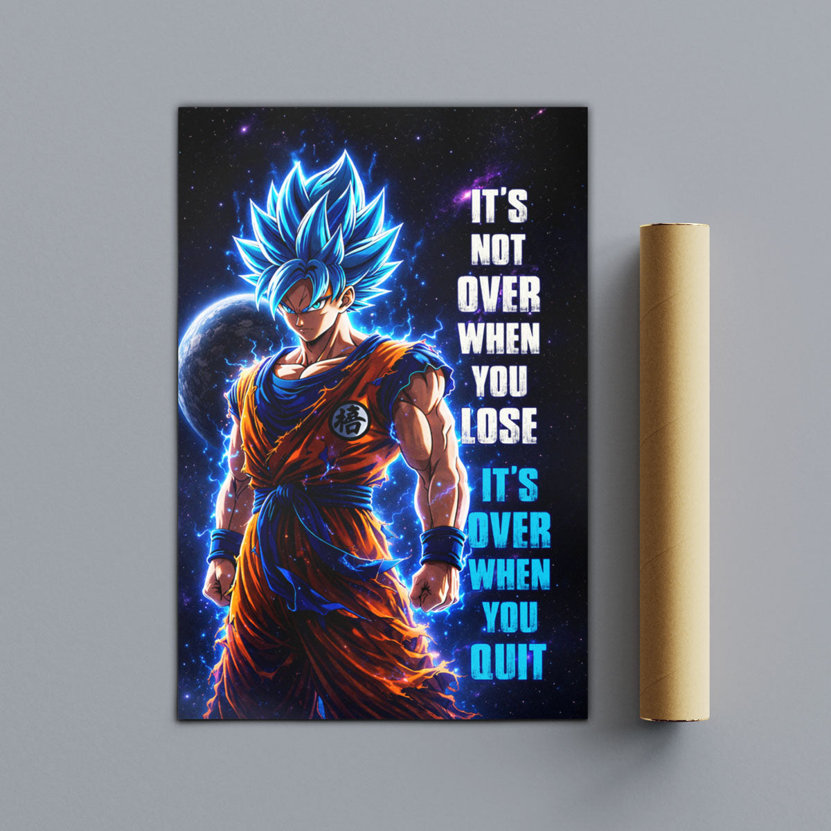 Goku Dragon Ball Super Motivational Canvas Wall Art - Super Saiyan Blue -  It's Not Over When You Lose - Gamer Boy Room Decor Gift - DR085
