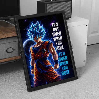 Goku Dragon Ball Super Motivational Canvas Wall Art - Super Saiyan Blue -  It's Not Over When You Lose - Gamer Boy Room Decor Gift - DR085