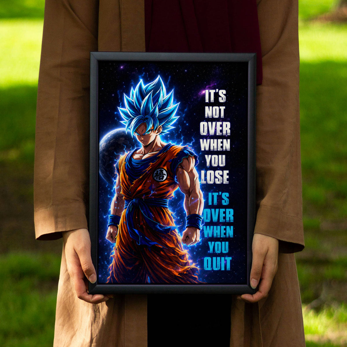 Goku Dragon Ball Super Motivational Canvas Wall Art - Super Saiyan Blue -  It's Not Over When You Lose - Gamer Boy Room Decor Gift - DR085