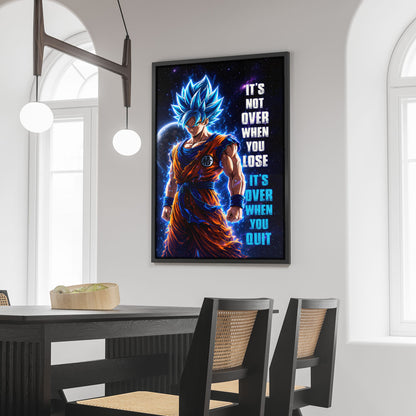 Goku Dragon Ball Super Motivational Canvas Wall Art - Super Saiyan Blue -  It's Not Over When You Lose - Gamer Boy Room Decor Gift - DR085