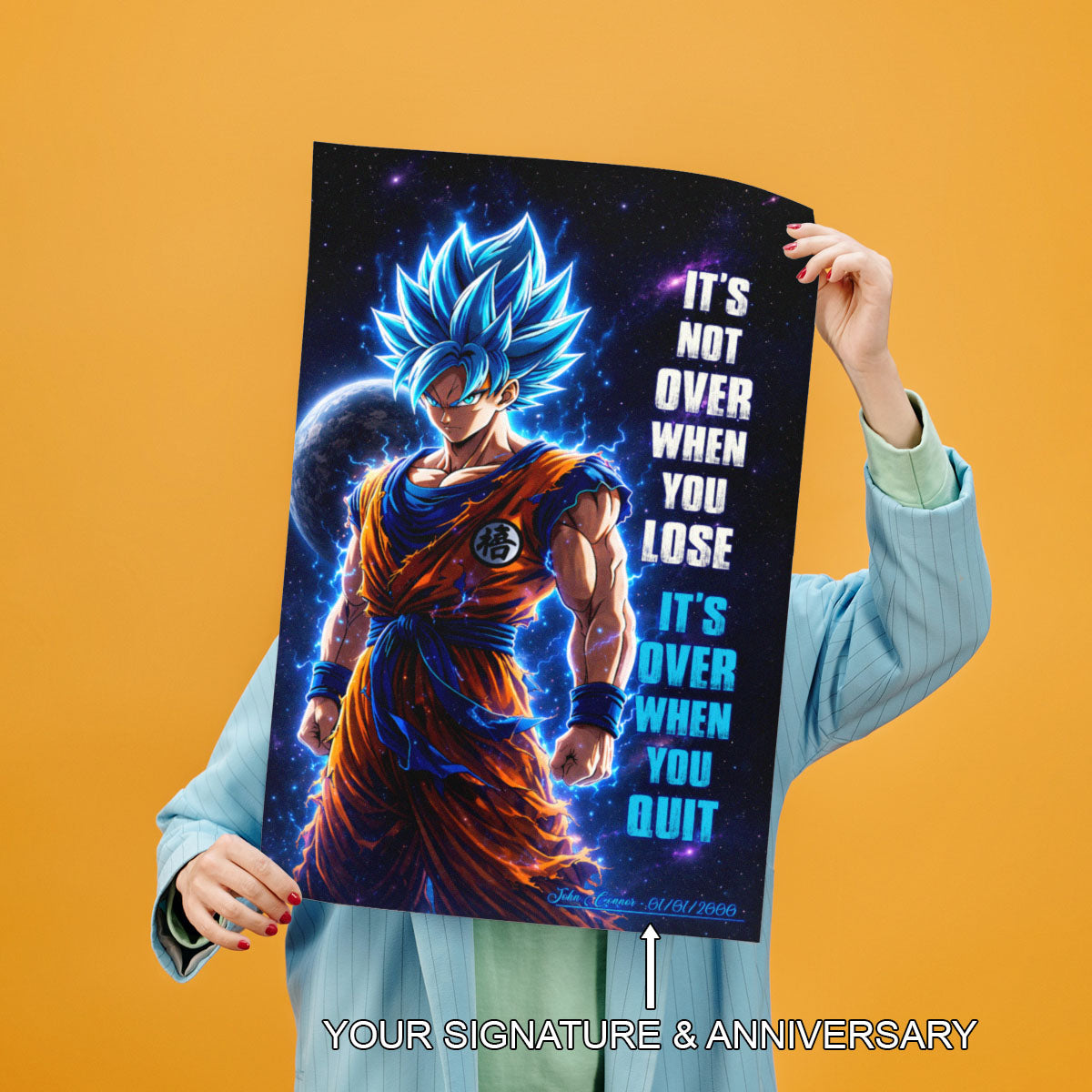 Goku Dragon Ball Super Motivational Canvas Wall Art - Super Saiyan Blue -  It's Not Over When You Lose - Gamer Boy Room Decor Gift - DR085