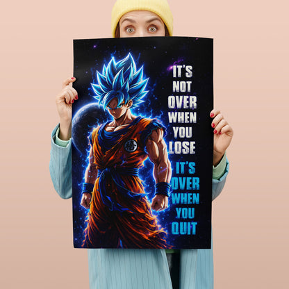 Goku Dragon Ball Super Motivational Canvas Wall Art - Super Saiyan Blue -  It's Not Over When You Lose - Gamer Boy Room Decor Gift - DR085