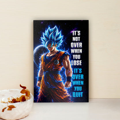 Goku Dragon Ball Super Motivational Canvas Wall Art - Super Saiyan Blue -  It's Not Over When You Lose - Gamer Boy Room Decor Gift - DR085