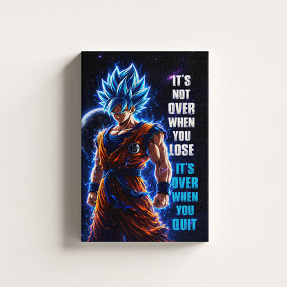 Goku Dragon Ball Super Motivational Canvas Wall Art - Super Saiyan Blue -  It's Not Over When You Lose - Gamer Boy Room Decor Gift - DR085